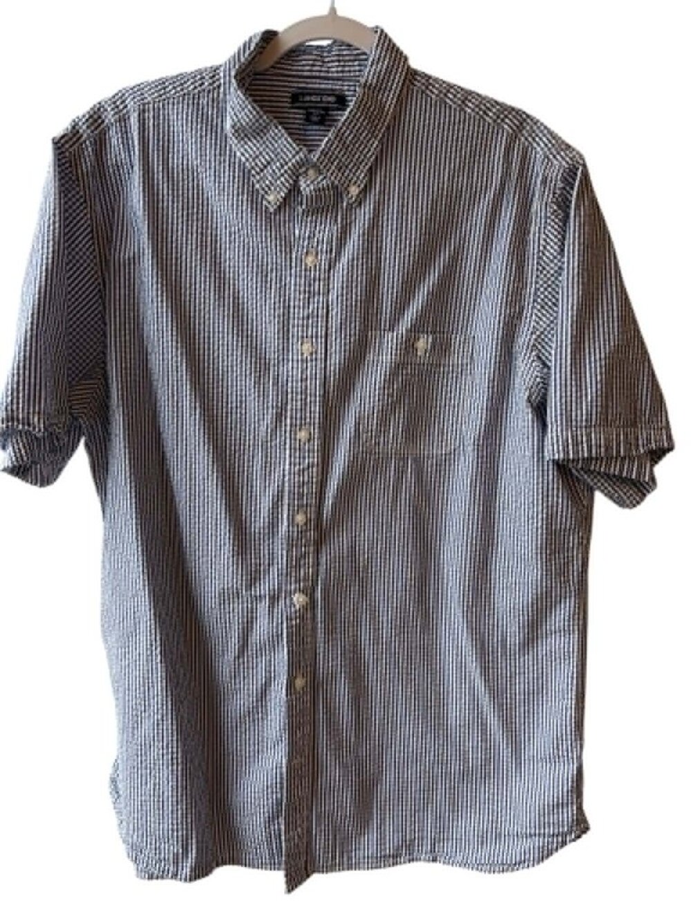 Lands’ End Men’s XL Tall Seersucker Button Up Shirt Blue White Stripe Cotton